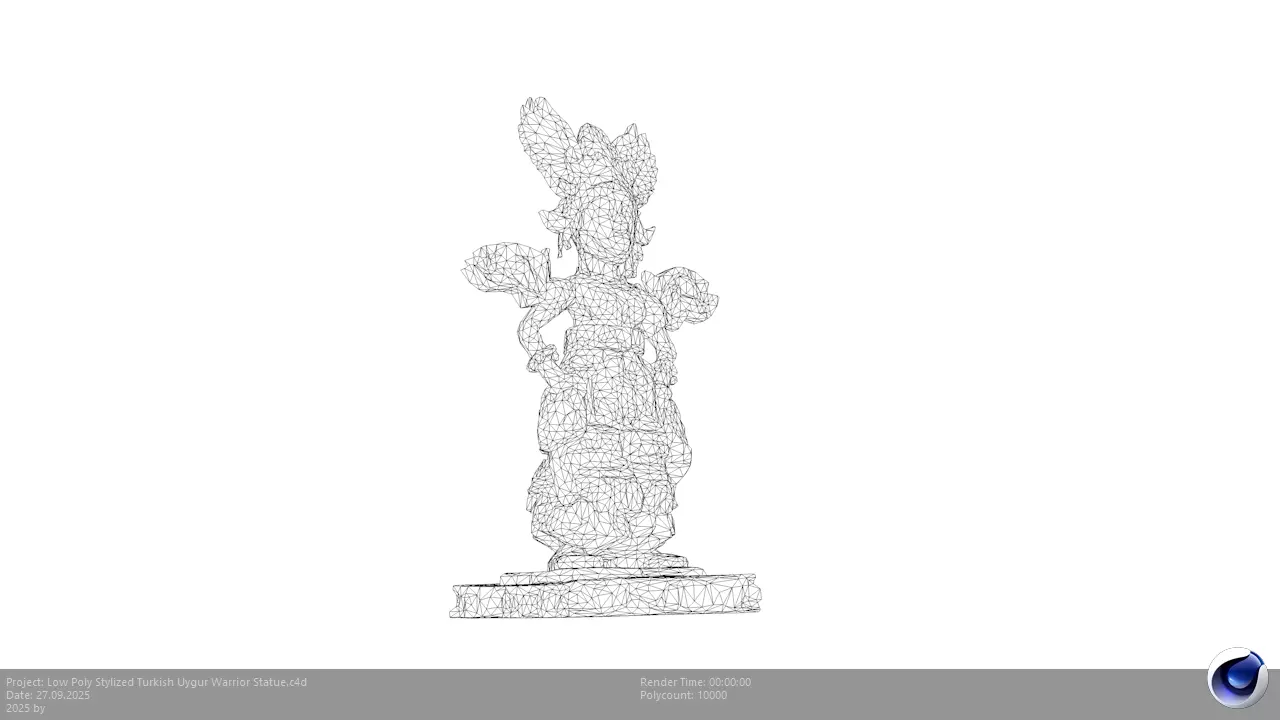Low Poly Stylized Turkish Uygur Warrior Statue Low-poly 3D model_9