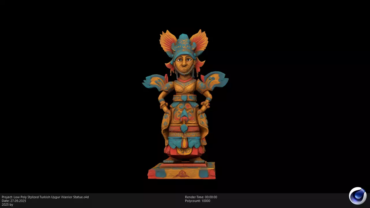 Low Poly Stylized Turkish Uygur Warrior Statue Low-poly 3D model_10