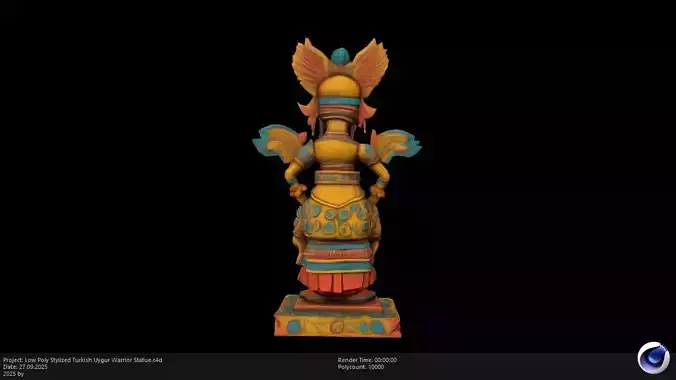 Low Poly Stylized Turkish Uygur Warrior Statue