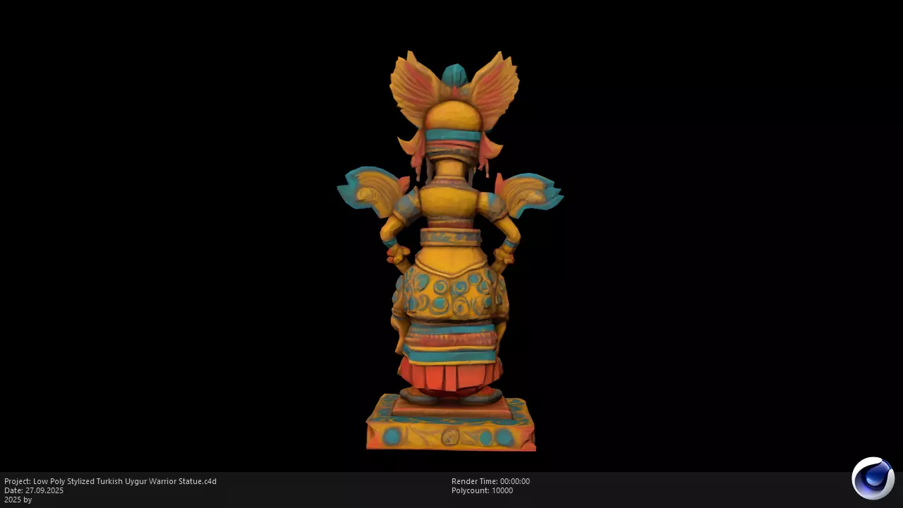Low Poly Stylized Turkish Uygur Warrior Statue Low-poly 3D model_0
