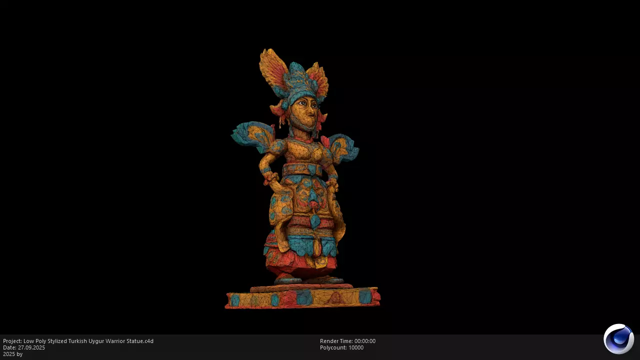 Low Poly Stylized Turkish Uygur Warrior Statue Low-poly 3D model_8