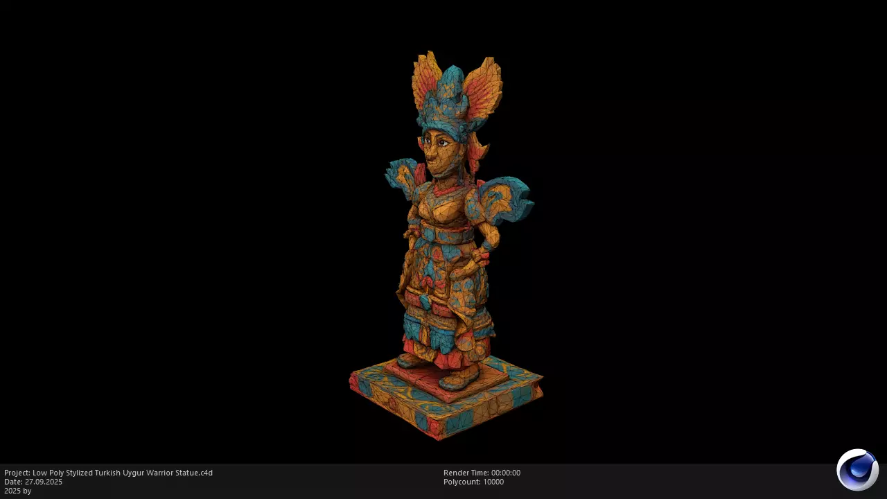 Low Poly Stylized Turkish Uygur Warrior Statue Low-poly 3D model_5