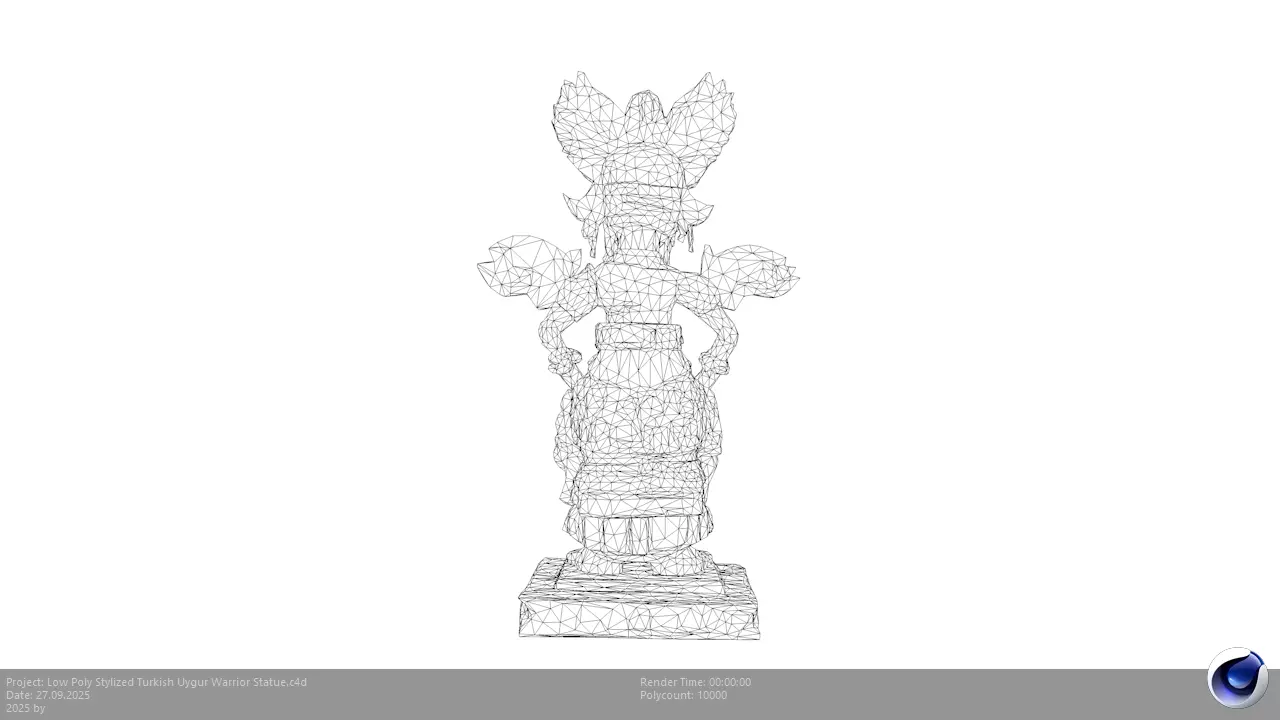 Low Poly Stylized Turkish Uygur Warrior Statue Low-poly 3D model_3