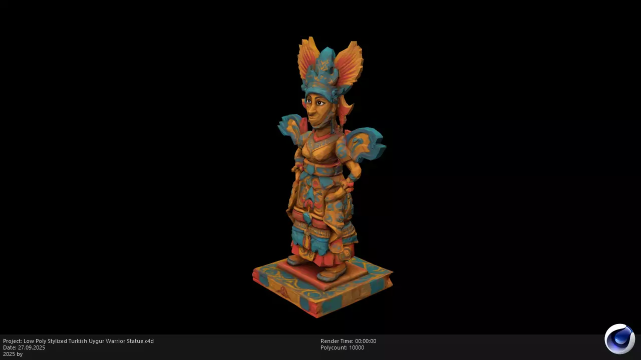 Low Poly Stylized Turkish Uygur Warrior Statue Low-poly 3D model_4