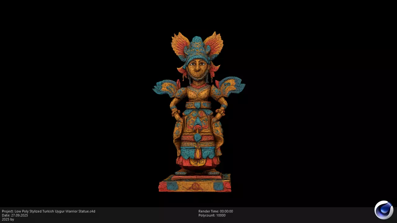 Low Poly Stylized Turkish Uygur Warrior Statue Low-poly 3D model_11