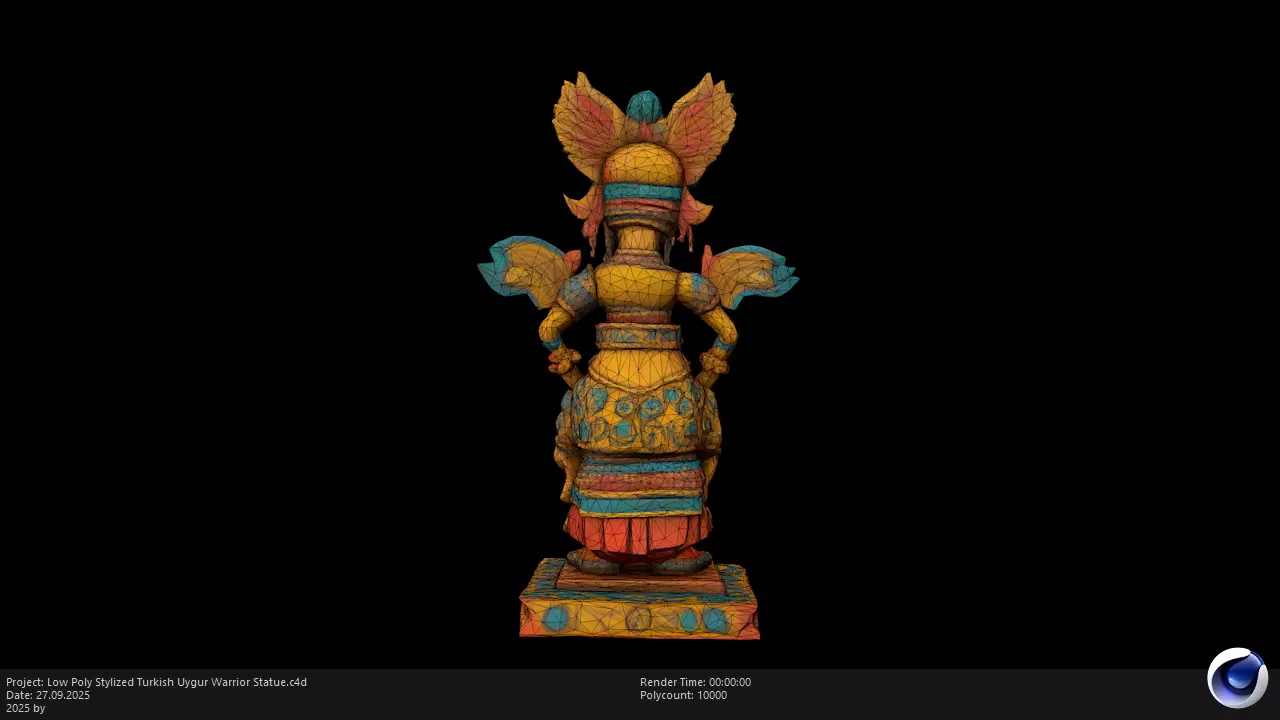 Low Poly Stylized Turkish Uygur Warrior Statue Low-poly 3D model_2