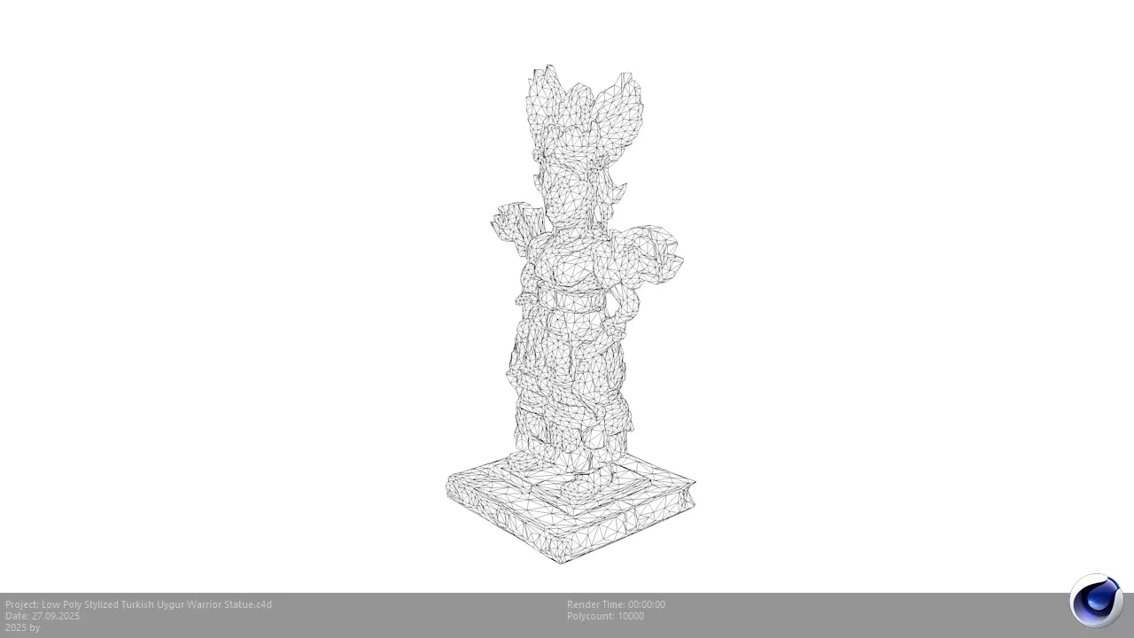 Low Poly Stylized Turkish Uygur Warrior Statue Low-poly 3D model_6