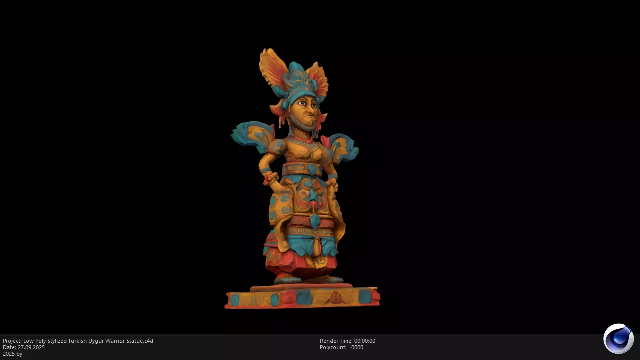 Low Poly Stylized Turkish Uygur Warrior Statue Low-poly 3D model_7