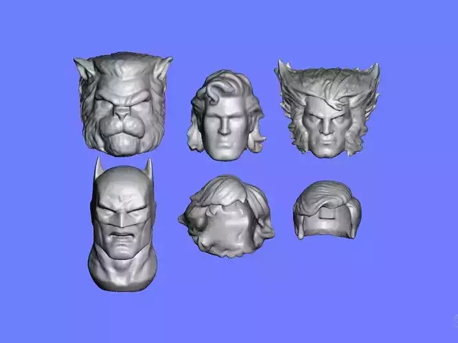 MISC 4 MALE FIGURE HEADS AND 2 SHORT HAIRS - 3D SCANS