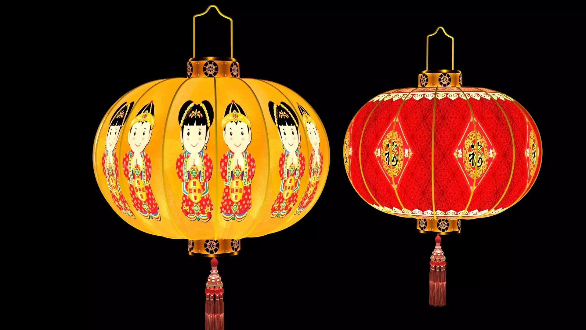 Chinese  red  lantern Low-poly 3D model_2