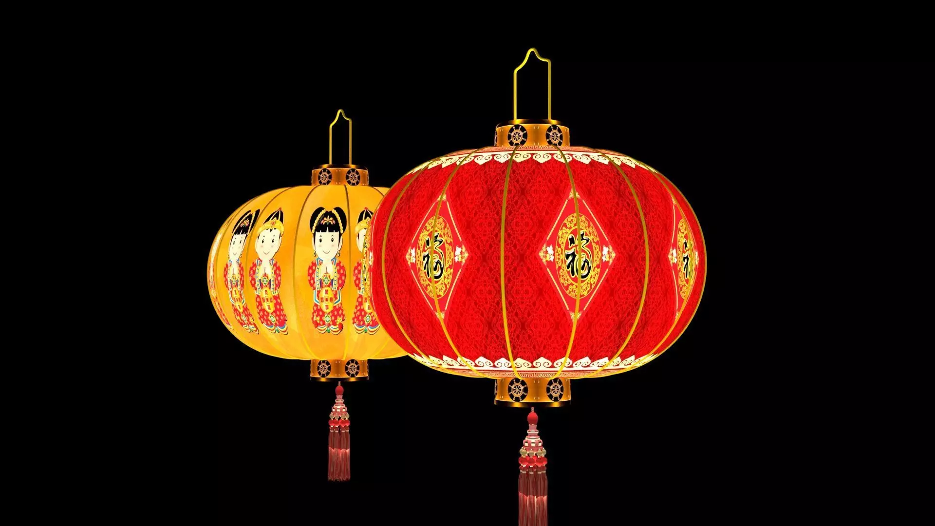 Chinese  red  lantern Low-poly 3D model_0