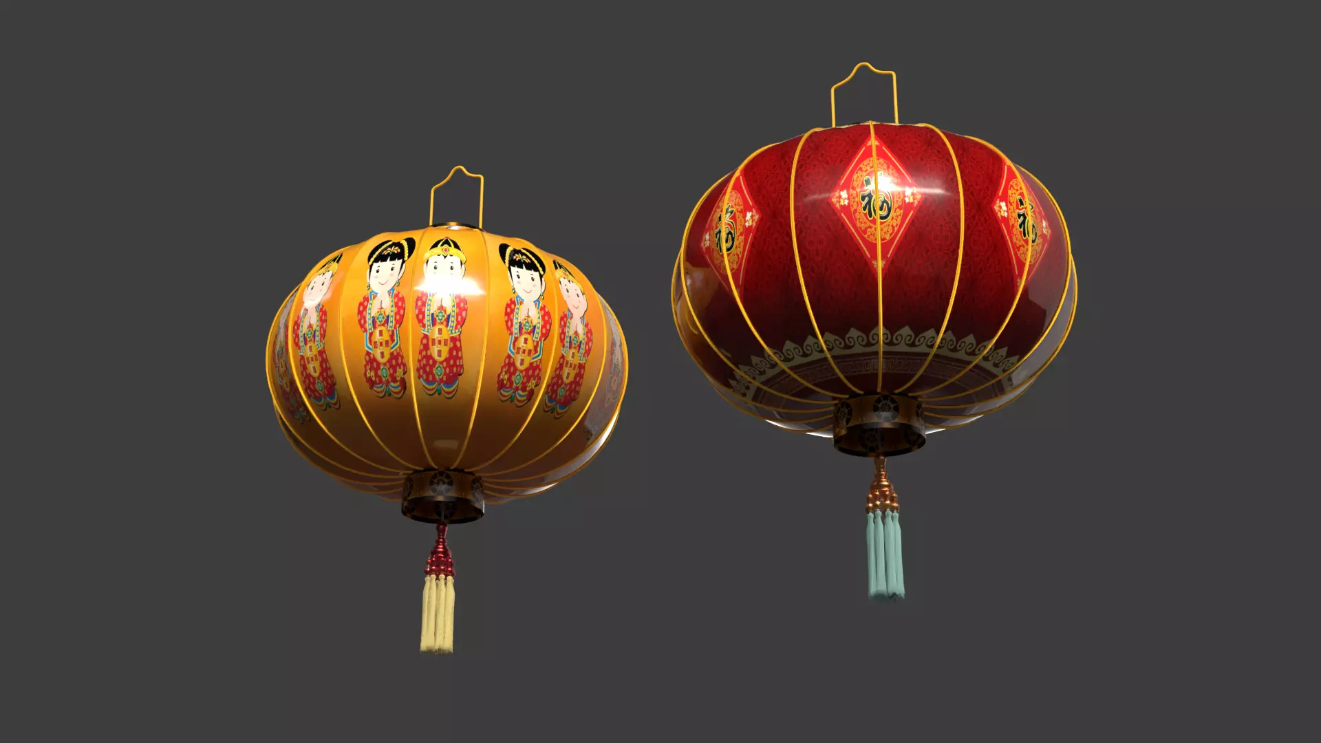 Chinese  red  lantern Low-poly 3D model_10