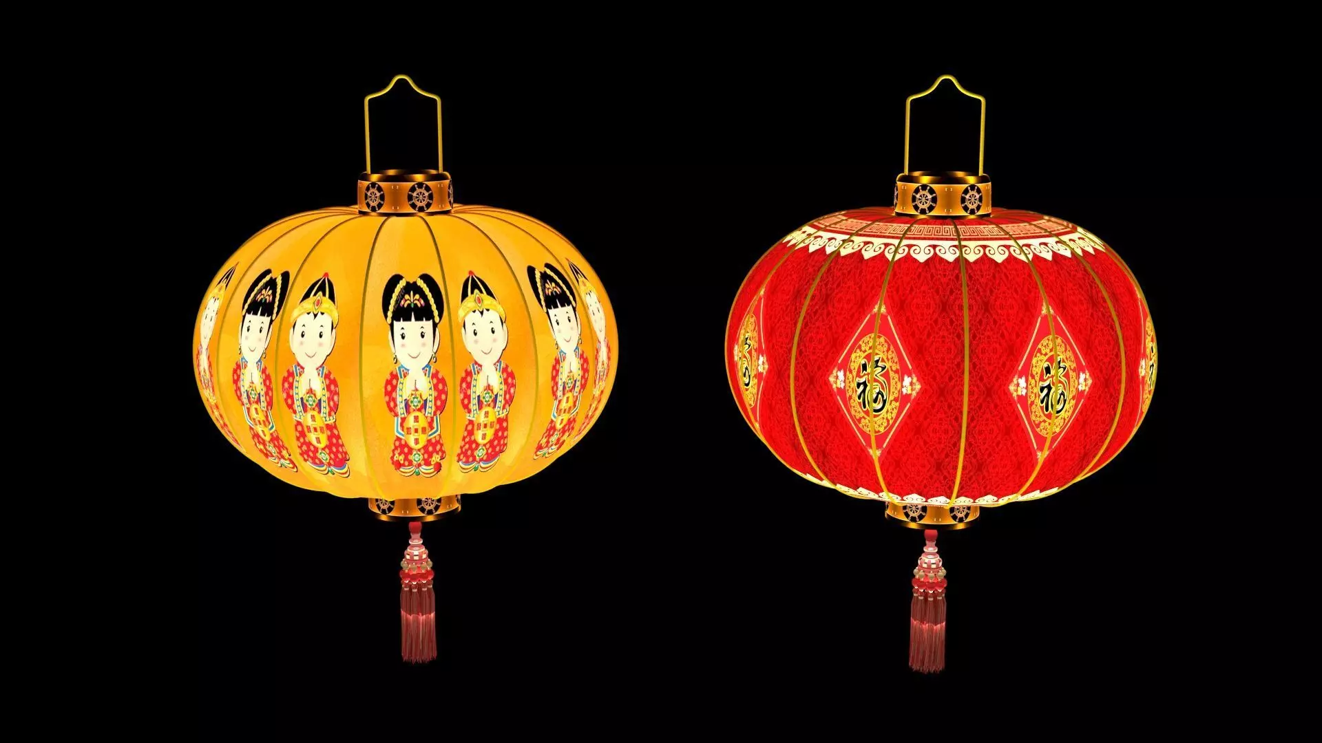Chinese  red  lantern Low-poly 3D model_5
