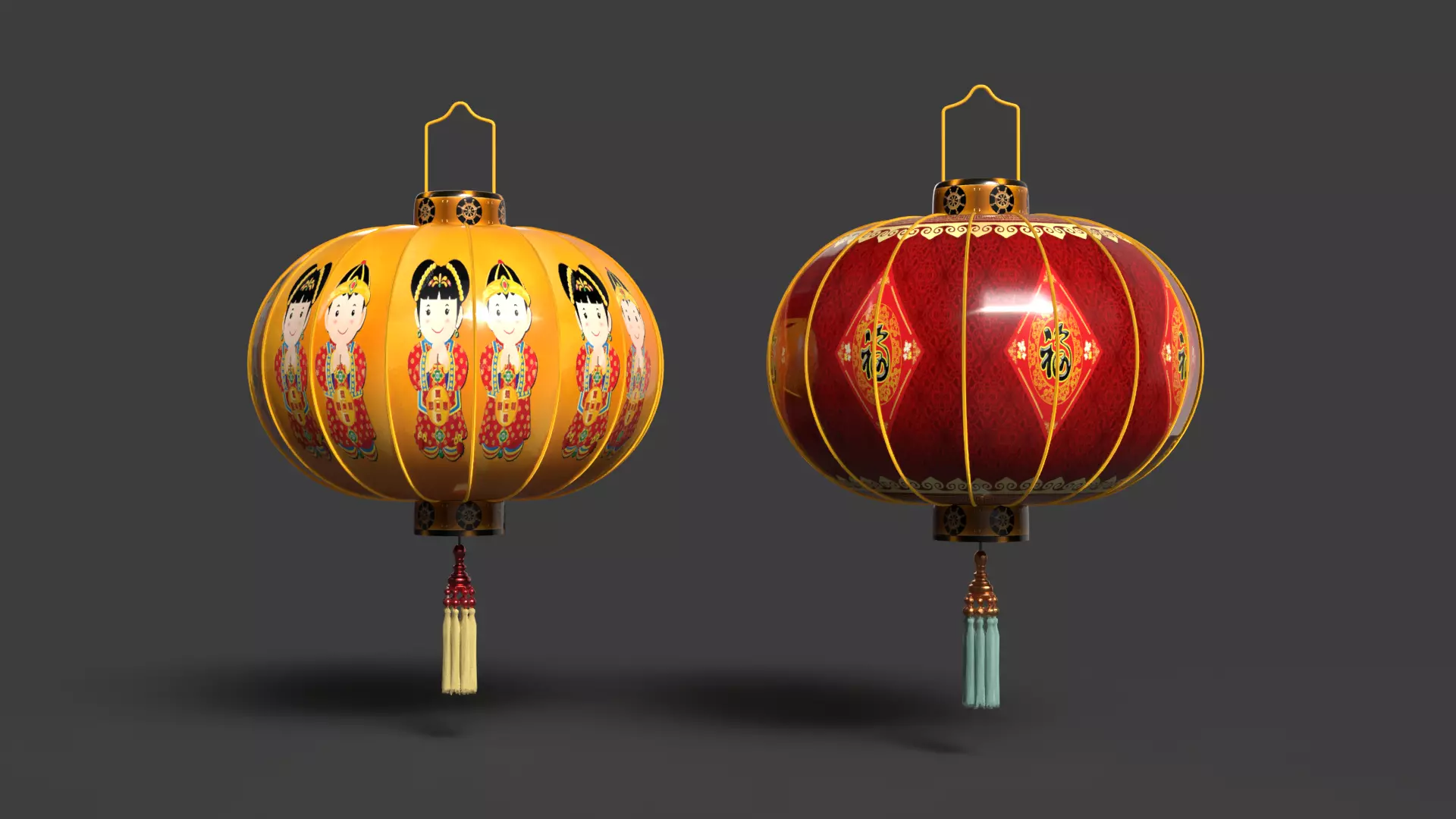 Chinese  red  lantern Low-poly 3D model_8
