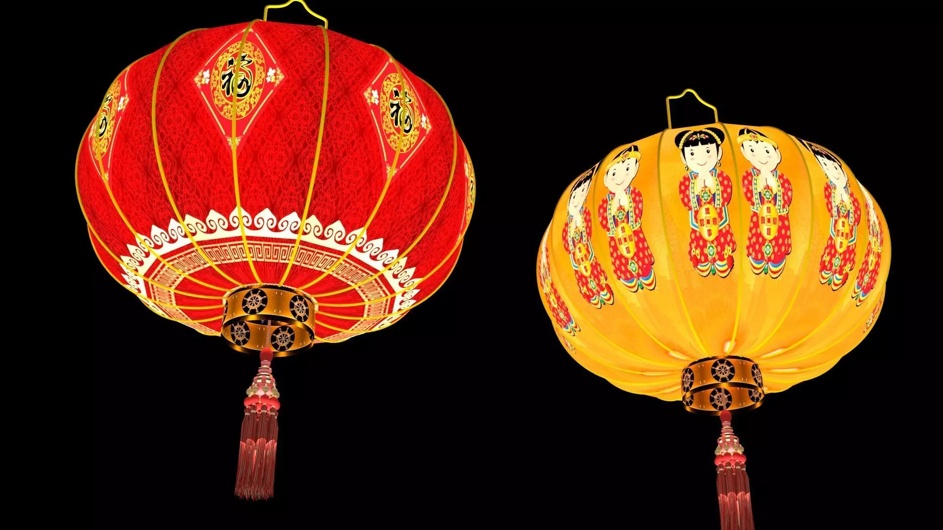 Chinese  red  lantern Low-poly 3D model_3