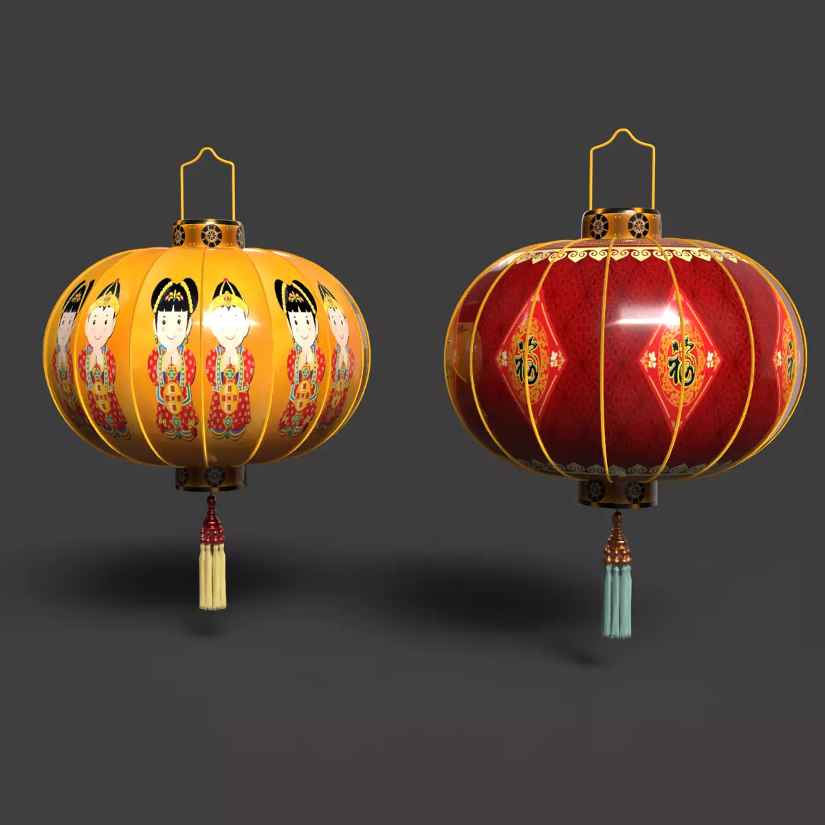 Chinese  red  lantern Low-poly 3D model_13