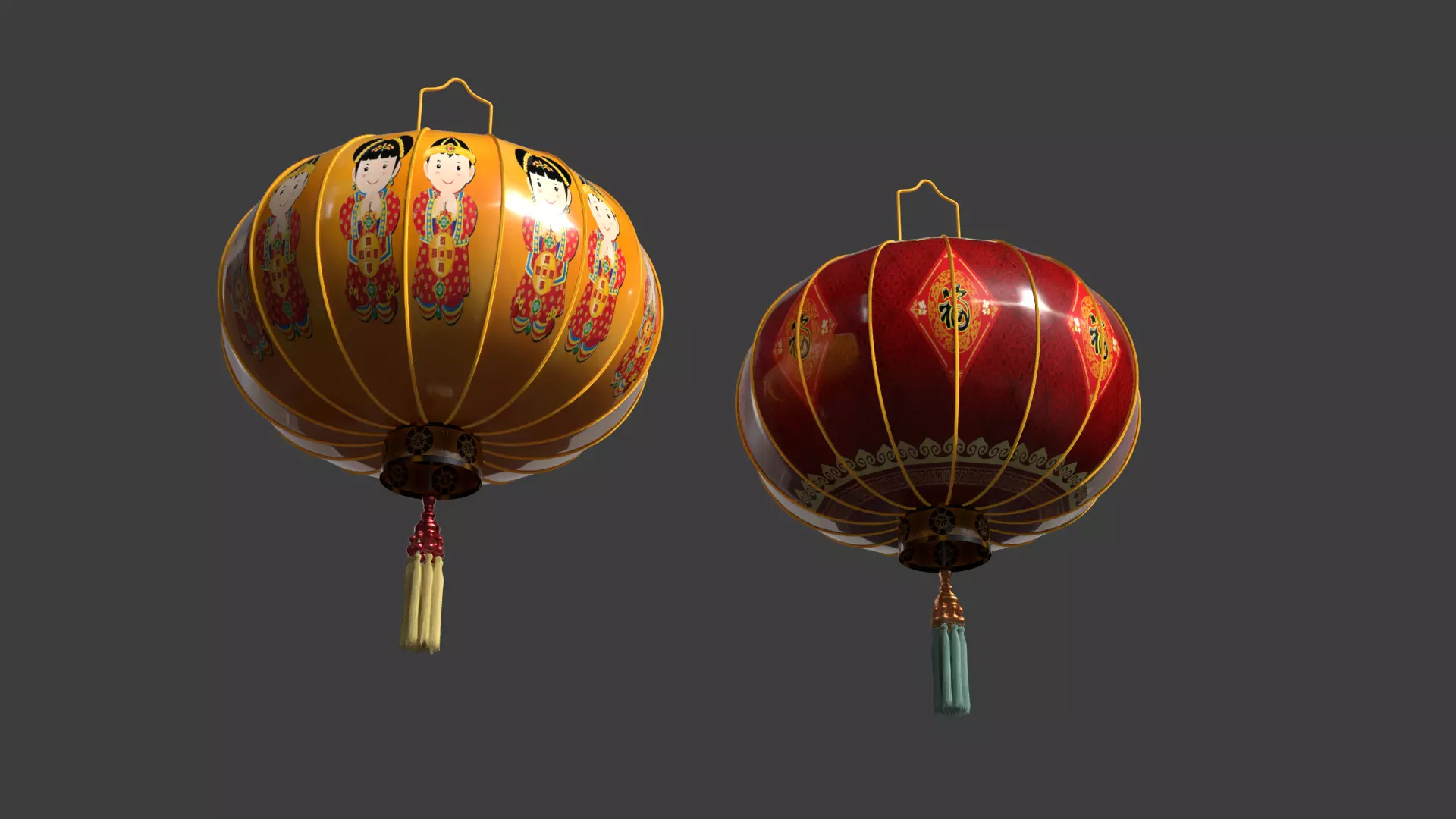 Chinese  red  lantern Low-poly 3D model_11