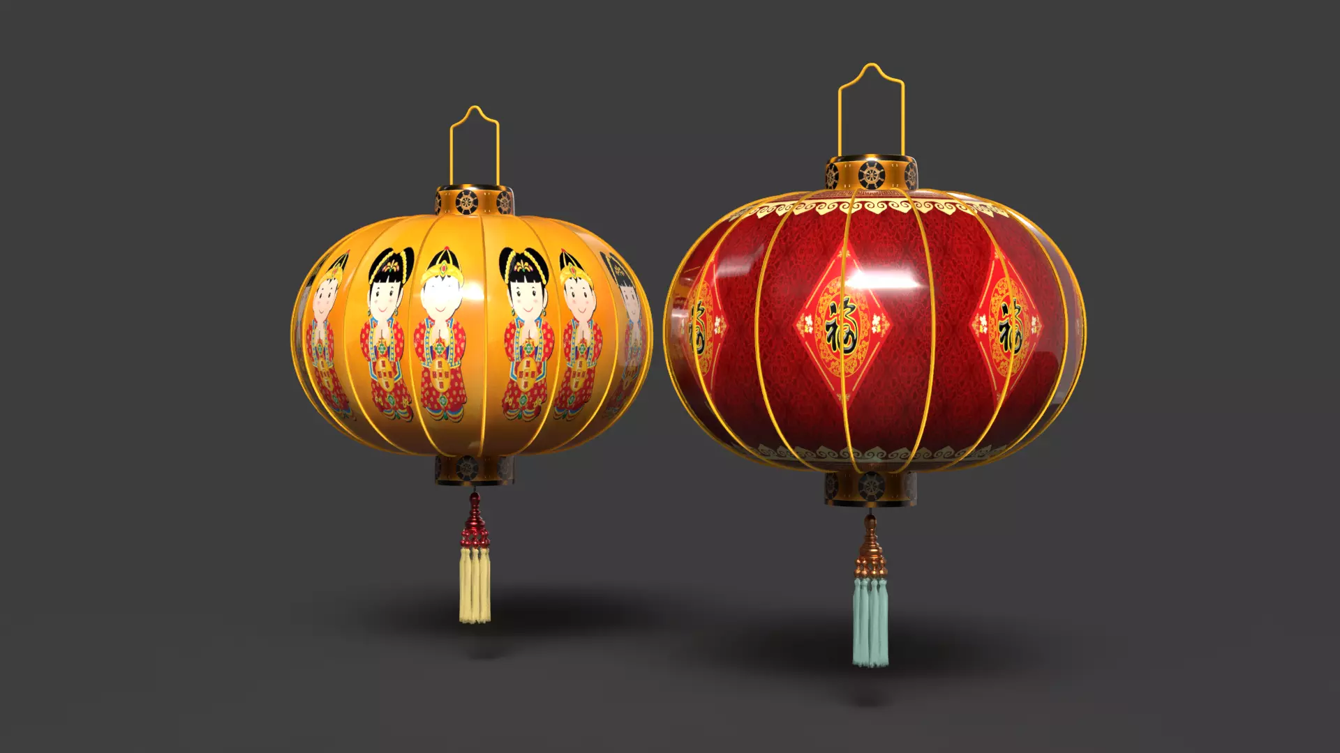 Chinese  red  lantern Low-poly 3D model_9