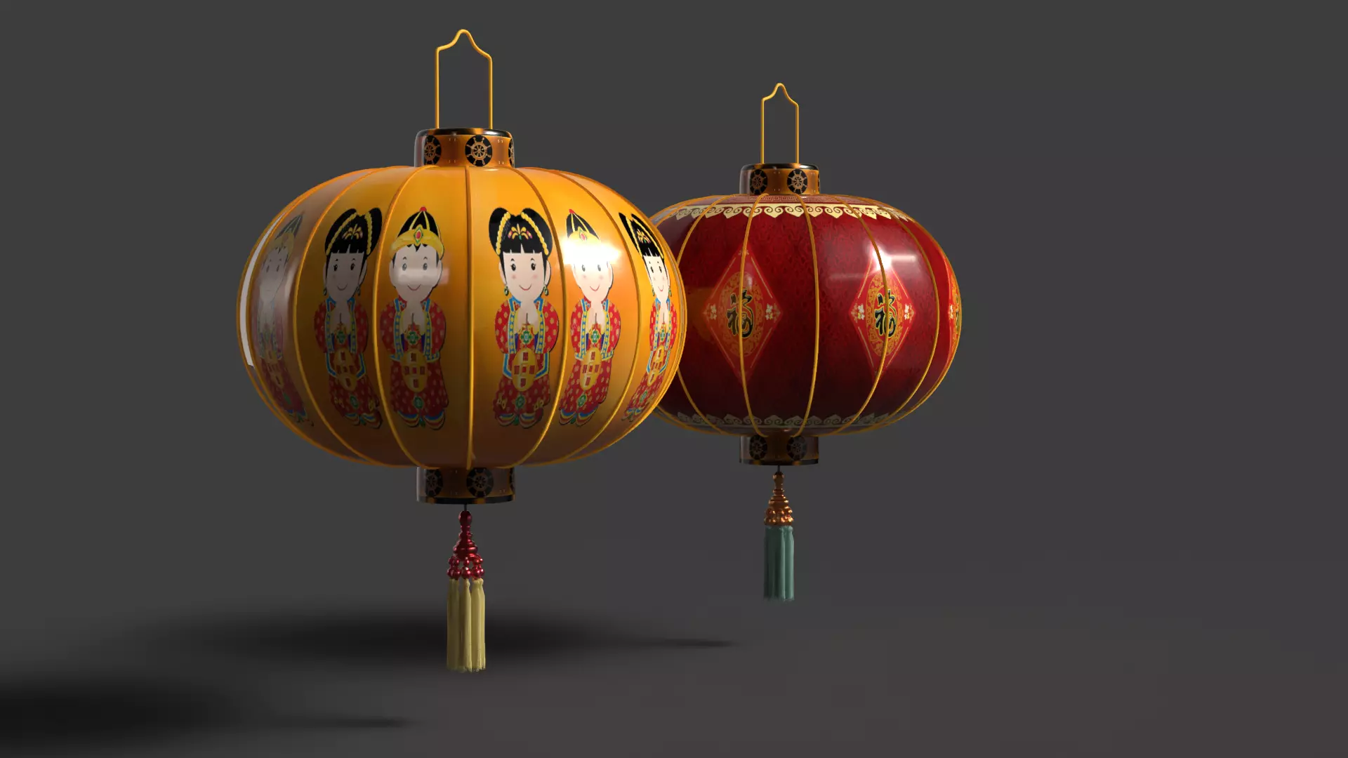 Chinese  red  lantern Low-poly 3D model_12