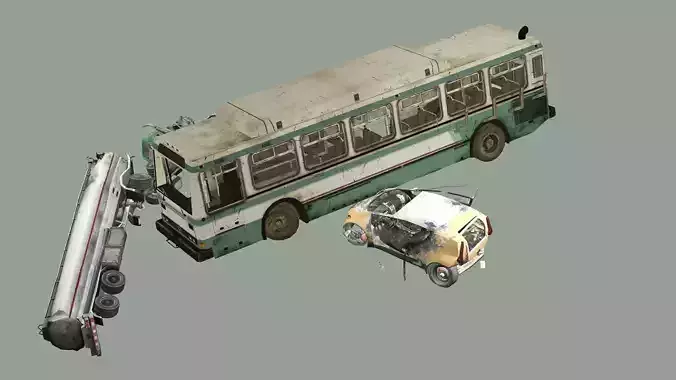 Accident Bus Truck Carr On Road 3D Model Low-poly 3D model