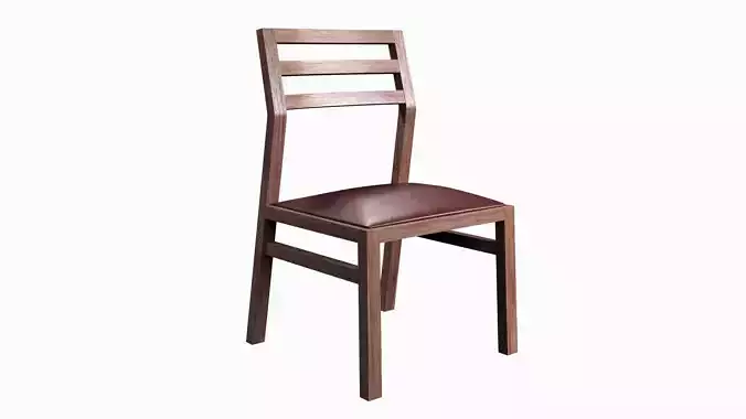 Asymmetrical Chair with Wooden Backrest 3D model