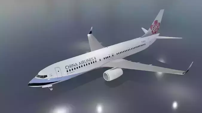 China airlines Boeing 737-800 with cockpit Low-poly 3D model