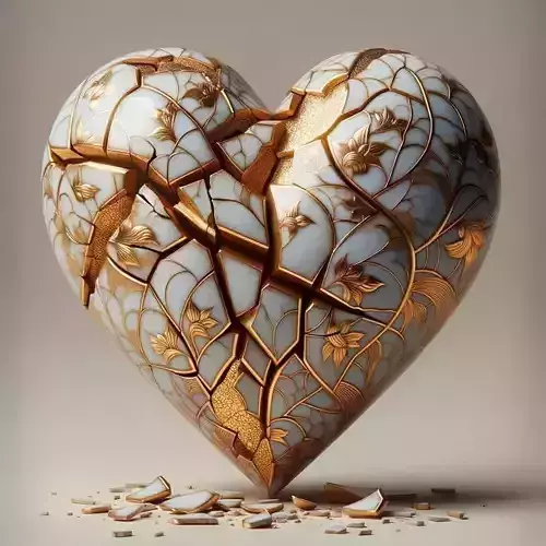 Kintsugi Heart Sculpture Cracked Ceramic Gold Repair 3D Low-poly 3D model