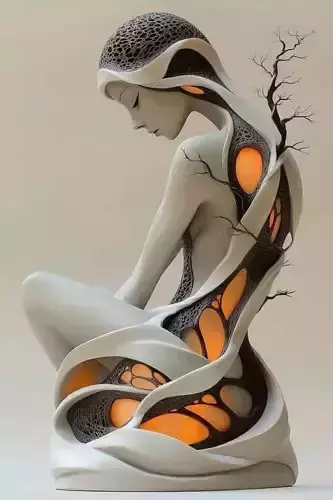 Surreal Woman Sculpture Glowing Bare Tree Branches 3D Low-poly 3D model