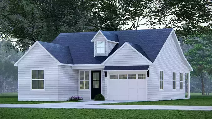 Modern Small American House  3D Exterior Model Home with Garage 3D model