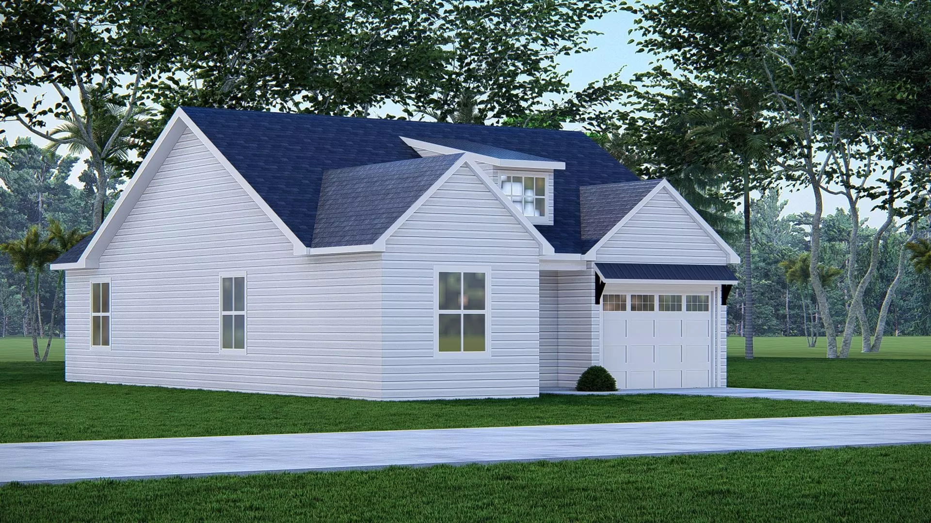 Modern Small American House  3D Exterior Model Home with Garage 3D model_1