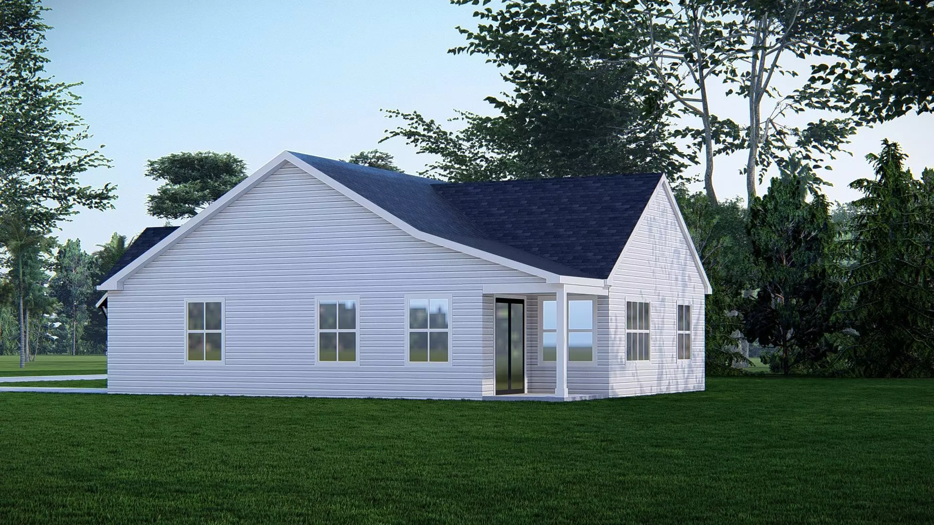 Modern Small American House  3D Exterior Model Home with Garage 3D model_3