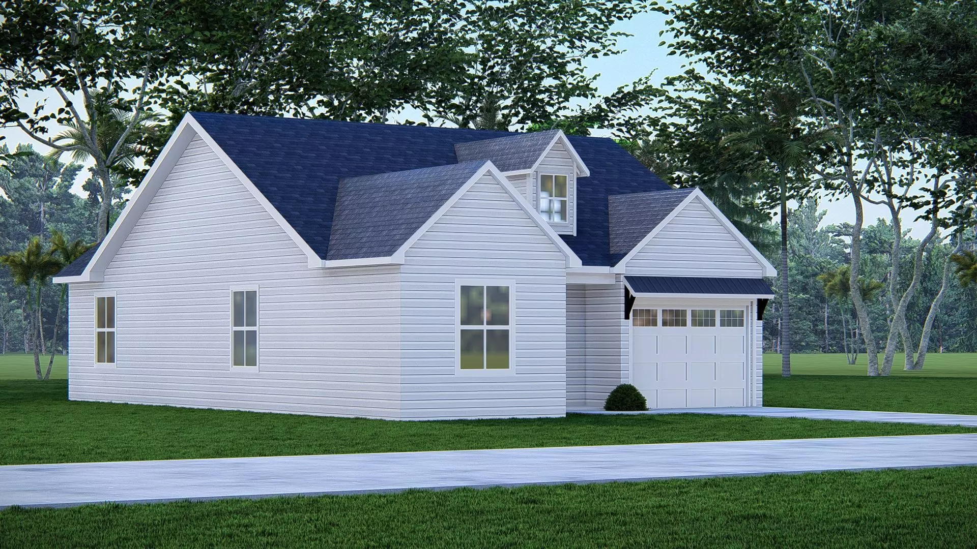 Modern Small American House  3D Exterior Model Home with Garage 3D model_6