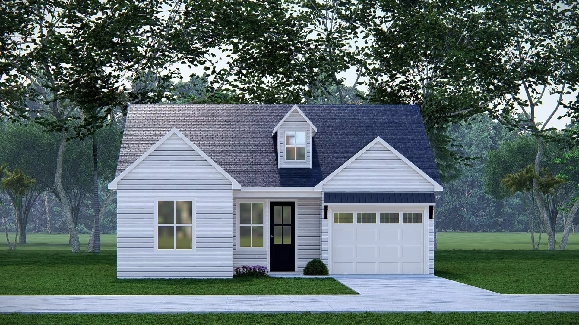 Modern Small American House  3D Exterior Model Home with Garage 3D model_7