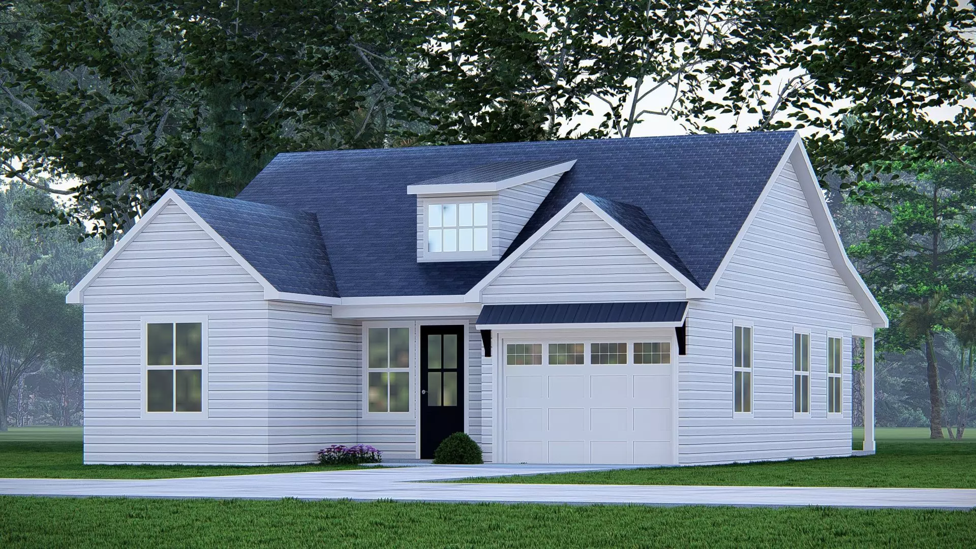 Modern Small American House  3D Exterior Model Home with Garage 3D model_2