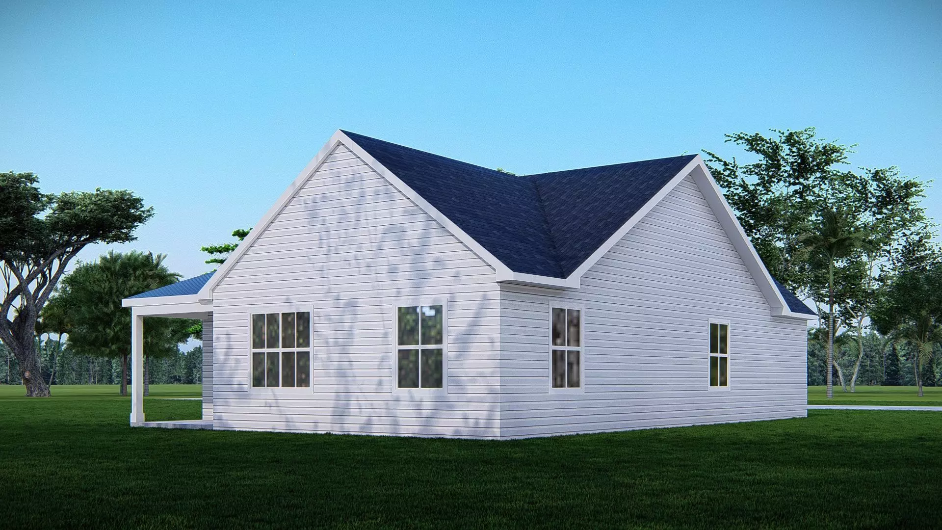 Modern Small American House  3D Exterior Model Home with Garage 3D model_5