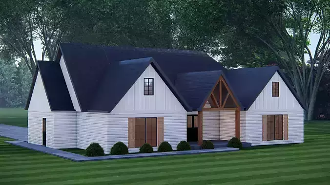 Modern Farmhouse 3D Model Single-Story Family Home  3D model