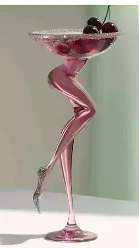 Cherry Martini Glass Sculptural Legs Glitter Rim 3D Low-poly 3D model