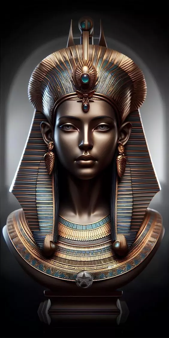 Egyptian Goddess Bust Golden Pharaoh Turquoise Inlays 3D Low-poly 3D model_0