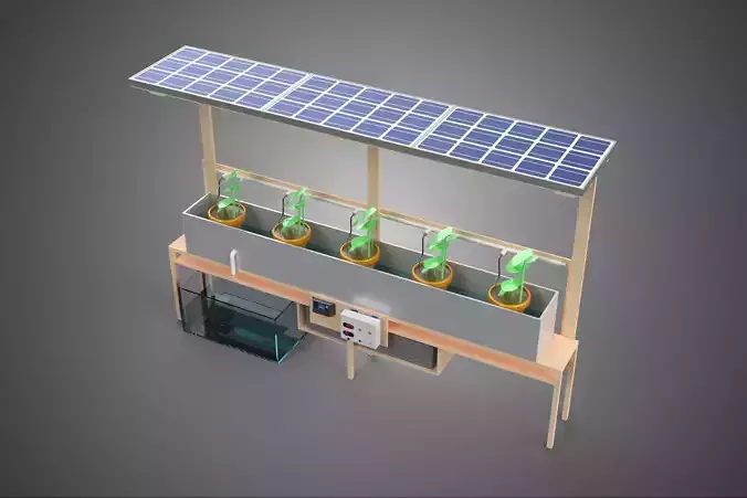 SOLAR PANEL PV IOT WATER DRIP IRRIGATION SYSTEM HYDROPONIC PLANT 3D model