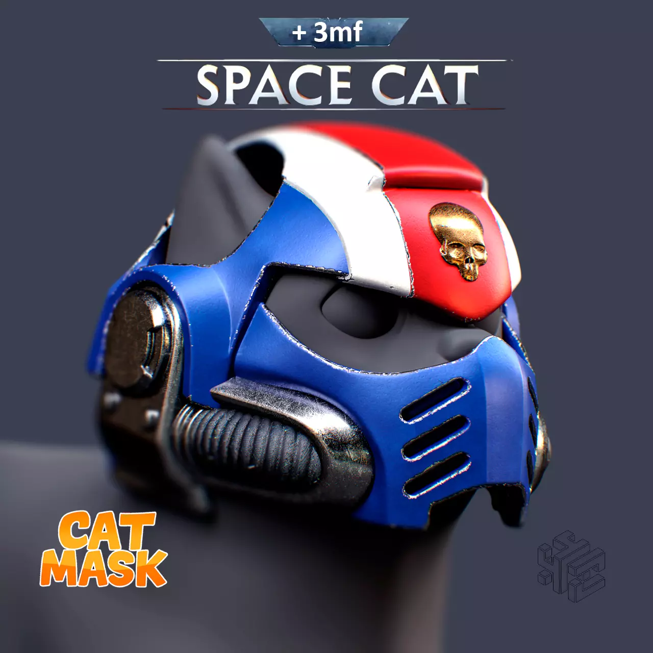 Space Marine Helmet for Cats 3D Printable Pet Cosplay 3D print model_1