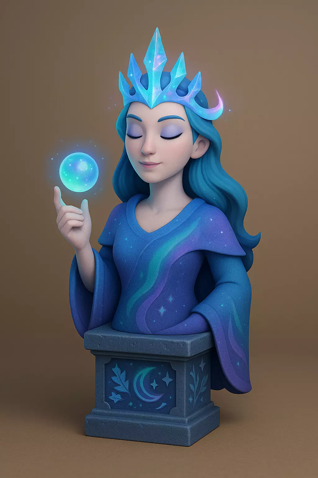 Crystal Aurora Queen  Winter Chess Queen  Stylized 3D Character 3D print model_0