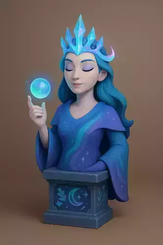 Crystal Aurora Queen  Winter Chess Queen  Stylized 3D Character 3D print model