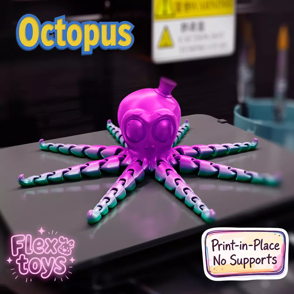 Flexi Octopus Print-in-Place Articulated Toy No Support Needed 3D print model_1