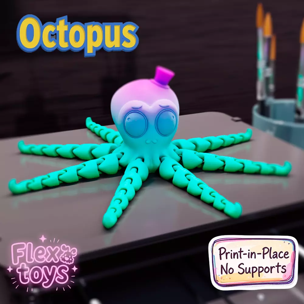 Flexi Octopus Print-in-Place Articulated Toy No Support Needed 3D print model_0