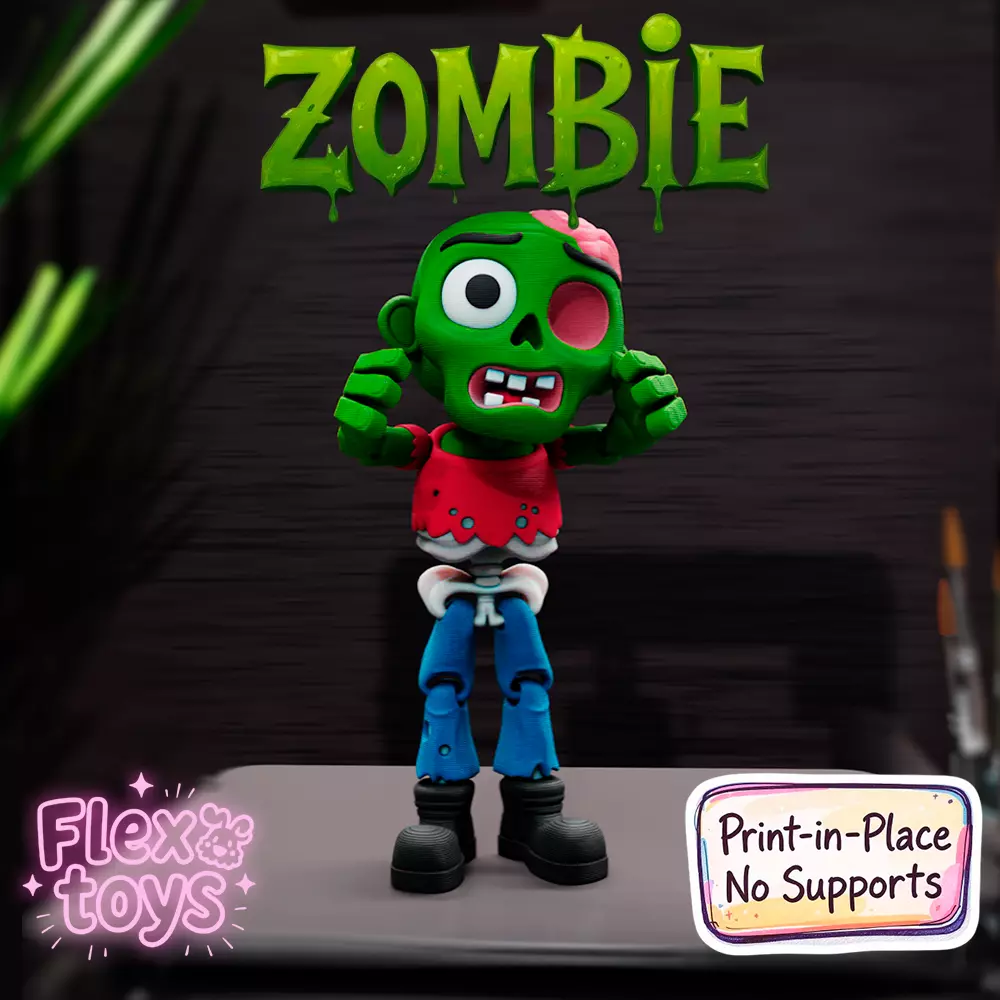 Flexi Zombie 3D Printable Articulated Halloween Toy 3D print model_0
