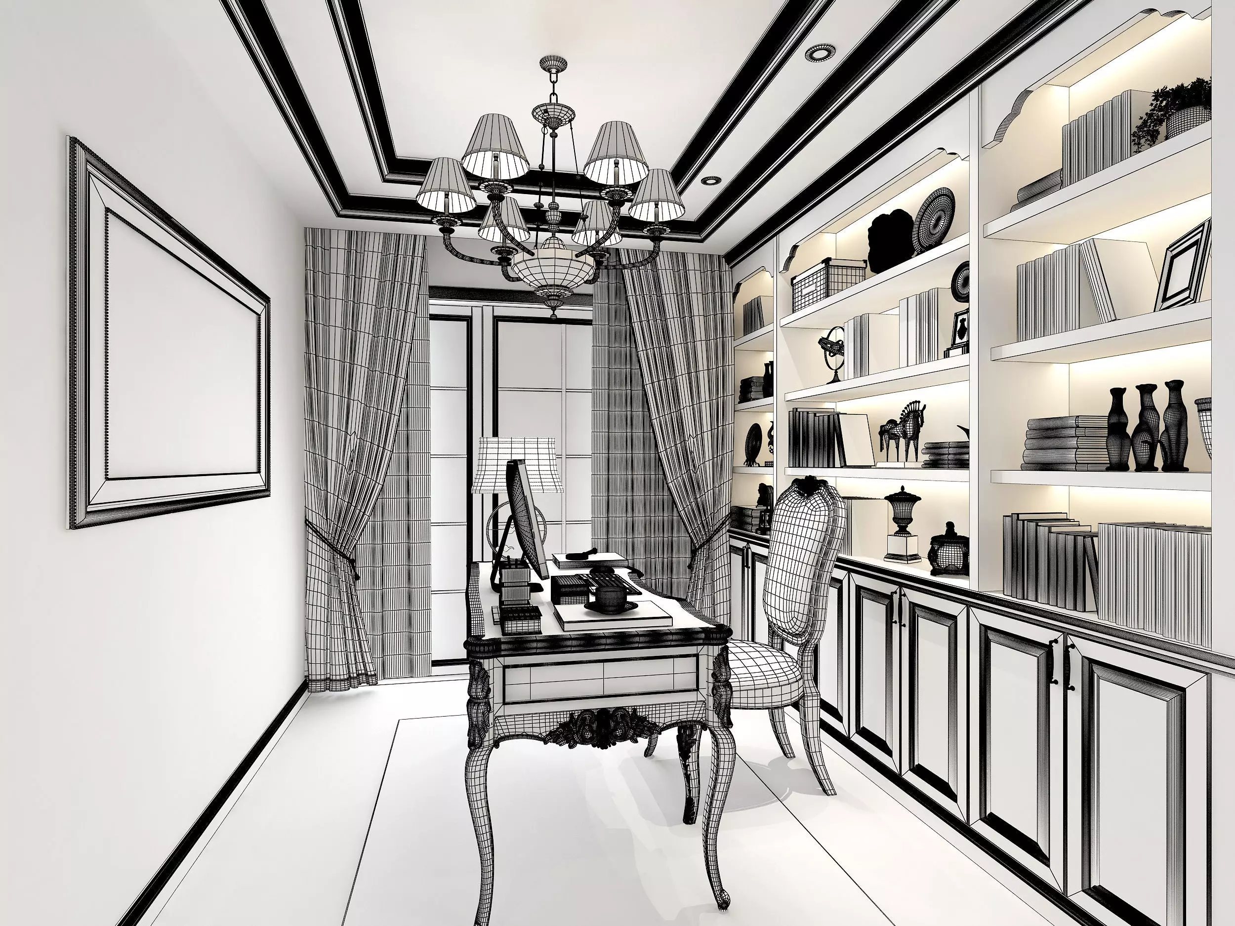 Classic Cabinet Scene Interior 3D model_5