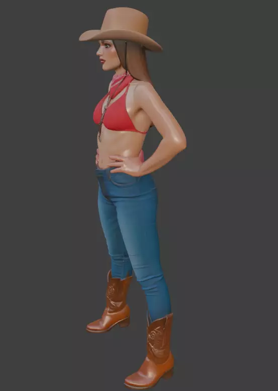 Cowboy style Girl 3d Model for 3D Printing 3D print model_3