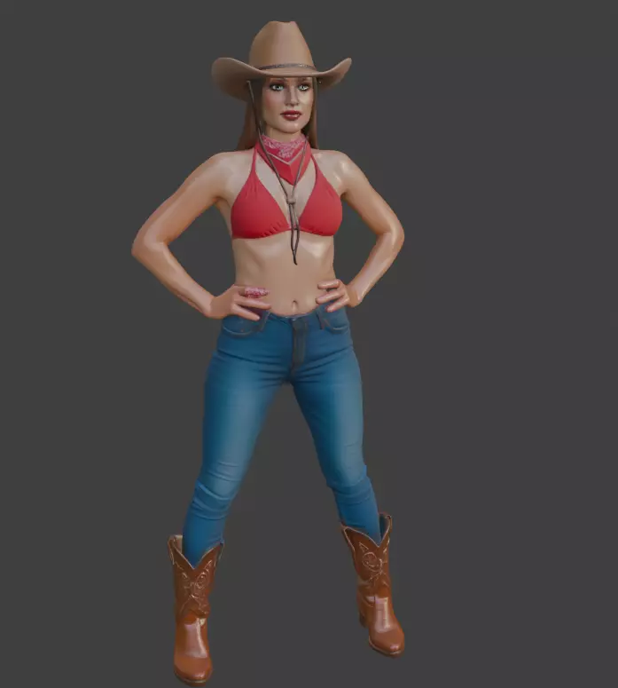 Cowboy style Girl 3d Model for 3D Printing 3D print model_0