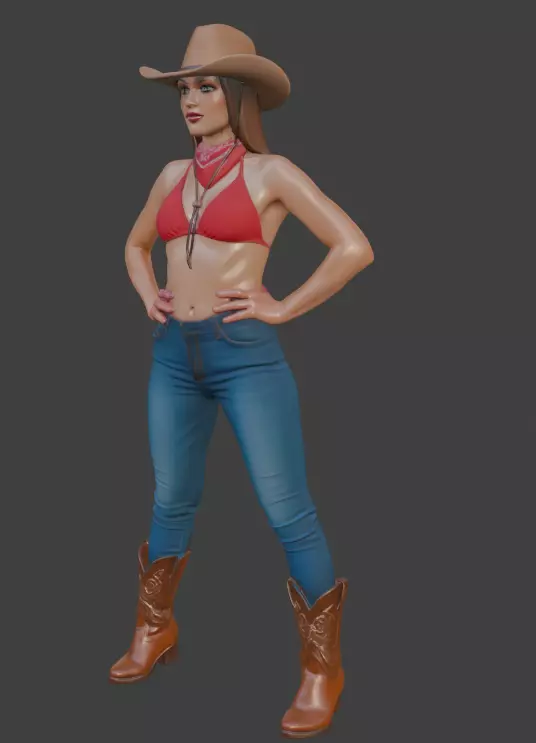 Cowboy style Girl 3d Model for 3D Printing 3D print model_5