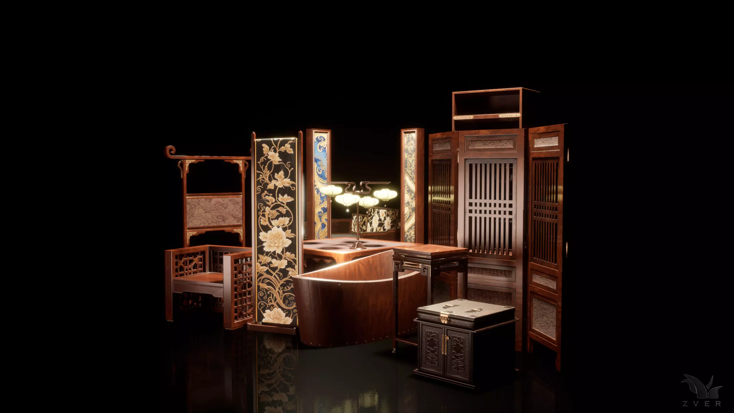 Chinese Interior Pack Vol 1 Low-poly 3D model_1